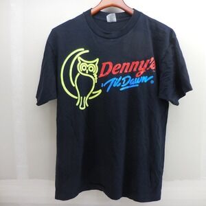 Vintage Dennys Til Dawn Owl T Shirt Black Lifes Too Short To Sleep Belton Large